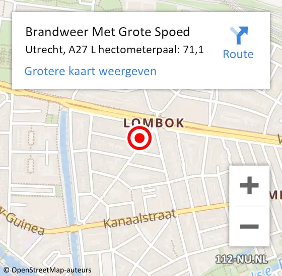 Locatie op kaart van de 112 melding: Brandweer Met Grote Spoed Naar Utrecht, A27 L hectometerpaal: 71,1 op 19 juni 2018 11:41
