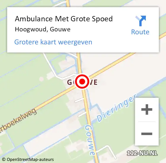 Locatie op kaart van de 112 melding: Ambulance Met Grote Spoed Naar Hoogwoud, Gouwe op 19 juni 2018 13:06