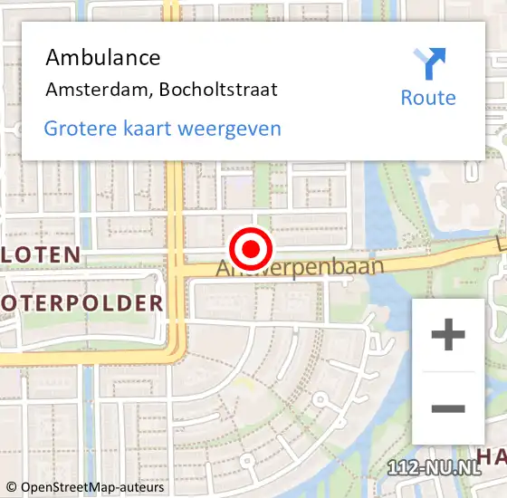 Locatie op kaart van de 112 melding: Ambulance Amsterdam, Bocholtstraat op 19 juni 2018 14:44