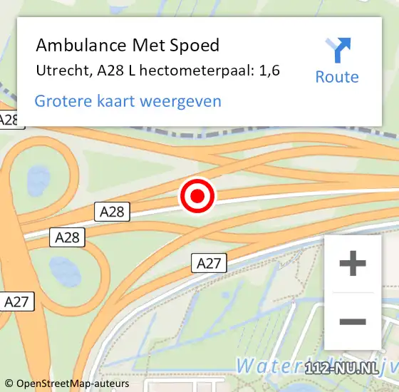 Locatie op kaart van de 112 melding: Ambulance Met Spoed Naar Utrecht, A28 L hectometerpaal: 1,8 op 19 juni 2018 15:28