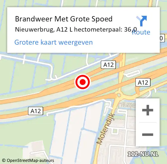 Locatie op kaart van de 112 melding: Brandweer Met Grote Spoed Naar Nieuwerbrug, A12 L hectometerpaal: 35,0 op 19 juni 2018 16:14