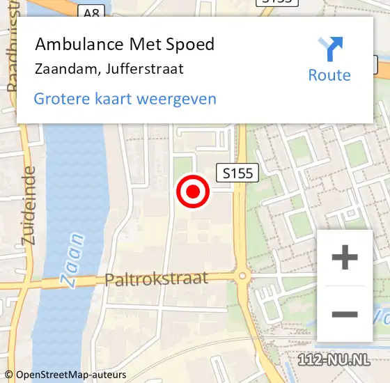 Locatie op kaart van de 112 melding: Ambulance Met Spoed Naar Zaandam, Jufferstraat op 19 juni 2018 16:19