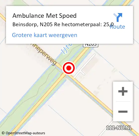 Locatie op kaart van de 112 melding: Ambulance Met Spoed Naar Beinsdorp, N205 Re hectometerpaal: 25,0 op 19 juni 2018 16:59