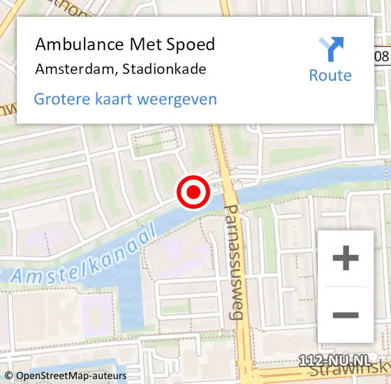 Locatie op kaart van de 112 melding: Ambulance Met Spoed Naar Amsterdam, Stadionkade op 19 juni 2018 18:40
