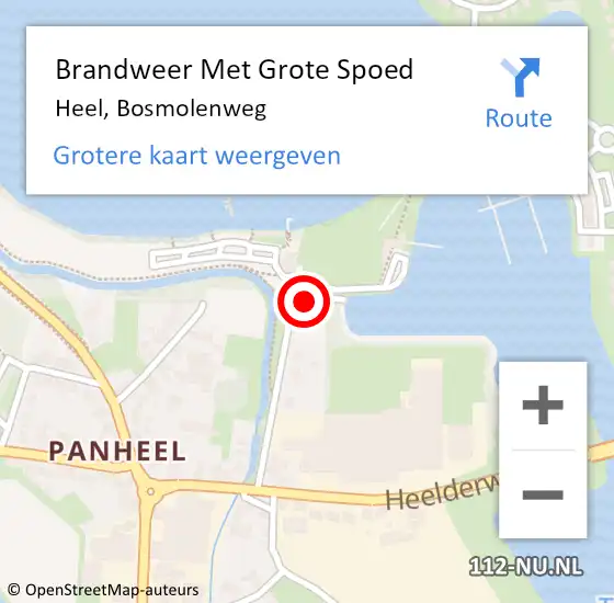 Locatie op kaart van de 112 melding: Brandweer Met Grote Spoed Naar Heel, Bosmolenweg op 19 juni 2018 20:41