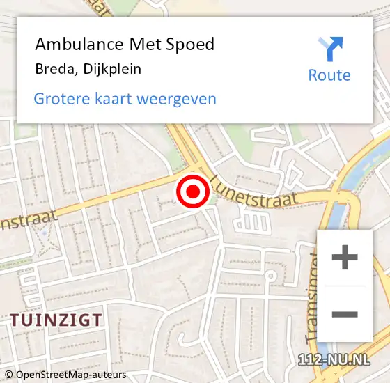 Locatie op kaart van de 112 melding: Ambulance Met Spoed Naar Breda, Dijkplein op 20 juni 2018 01:51