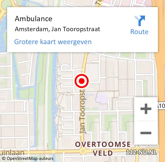 Locatie op kaart van de 112 melding: Ambulance Amsterdam, Jan Tooropstraat op 20 juni 2018 02:54