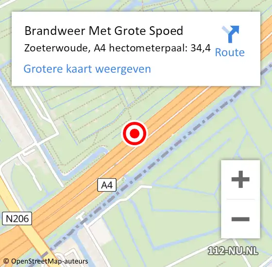 Locatie op kaart van de 112 melding: Brandweer Met Grote Spoed Naar Leiden, A4 L hectometerpaal: 35,3 op 20 juni 2018 06:18