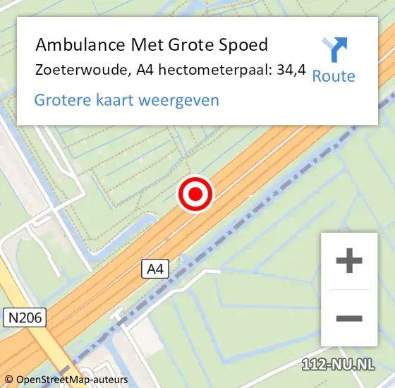 Locatie op kaart van de 112 melding: Ambulance Met Grote Spoed Naar Leiden, A4 L hectometerpaal: 35,3 op 20 juni 2018 06:44