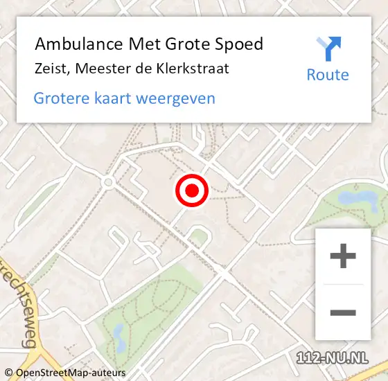 Locatie op kaart van de 112 melding: Ambulance Met Grote Spoed Naar Zeist, Meester de Klerkstraat op 20 juni 2018 06:52