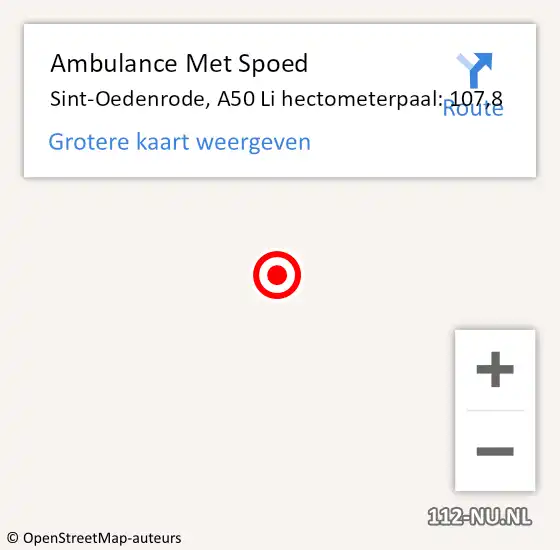 Locatie op kaart van de 112 melding: Ambulance Met Spoed Naar Sint-Oedenrode, A50 Li hectometerpaal: 107,8 op 20 juni 2018 06:55