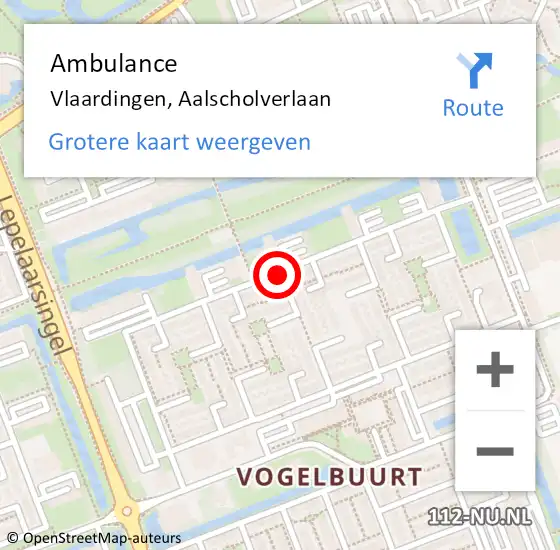 Locatie op kaart van de 112 melding: Ambulance Vlaardingen, Aalscholverlaan op 20 juni 2018 08:33