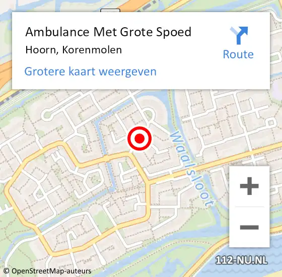 Locatie op kaart van de 112 melding: Ambulance Met Grote Spoed Naar Hoorn, Korenmolen op 20 juni 2018 09:12