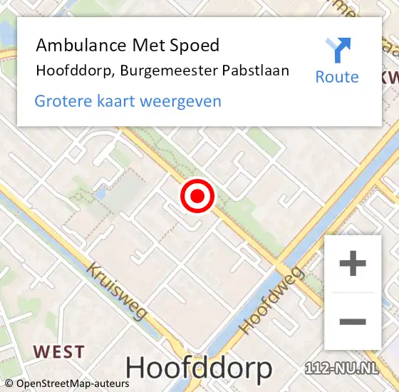 Locatie op kaart van de 112 melding: Ambulance Met Spoed Naar Hoofddorp, Burgemeester Pabstlaan op 20 juni 2018 09:24