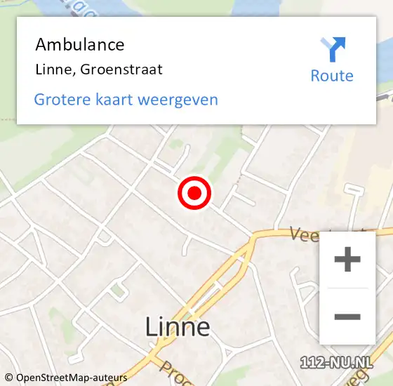 Locatie op kaart van de 112 melding: Ambulance Linne, Groenstraat op 20 juni 2018 11:21