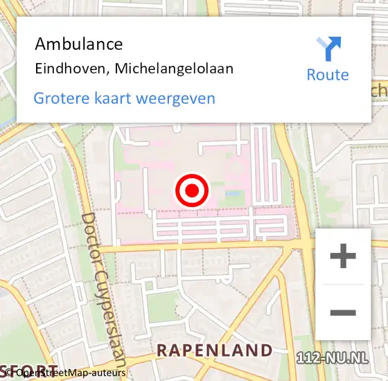 Locatie op kaart van de 112 melding: Ambulance Eindhoven, Michelangelolaan op 20 juni 2018 14:03