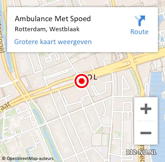 Locatie op kaart van de 112 melding: Ambulance Met Spoed Naar Rotterdam, Westblaak op 20 juni 2018 14:50