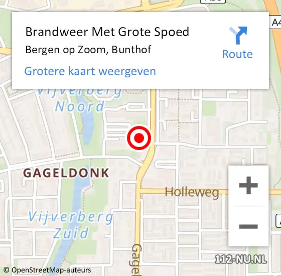 Locatie op kaart van de 112 melding: Brandweer Met Grote Spoed Naar Bergen op Zoom, Bunthof op 20 juni 2018 14:57