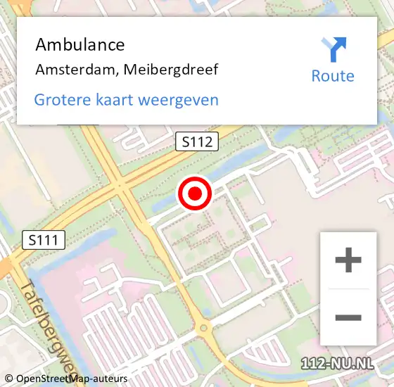 Locatie op kaart van de 112 melding: Ambulance Amsterdam, Meibergdreef op 20 juni 2018 15:42