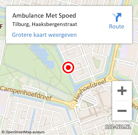 Locatie op kaart van de 112 melding: Ambulance Met Spoed Naar Tilburg, Haaksbergenstraat op 20 juni 2018 17:41