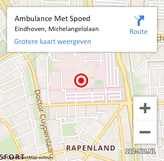 Locatie op kaart van de 112 melding: Ambulance Met Spoed Naar Eindhoven, Michelangelolaan op 20 juni 2018 17:44