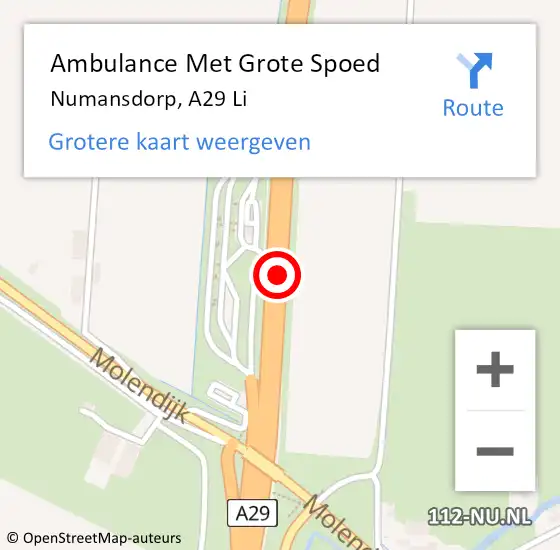 Locatie op kaart van de 112 melding: Ambulance Met Grote Spoed Naar Numansdorp, A29 Li op 20 juni 2018 19:49