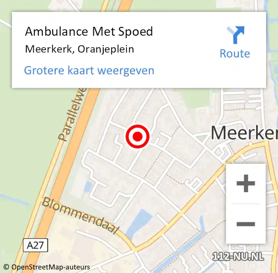 Locatie op kaart van de 112 melding: Ambulance Met Spoed Naar Meerkerk, Oranjeplein op 20 juni 2018 22:06
