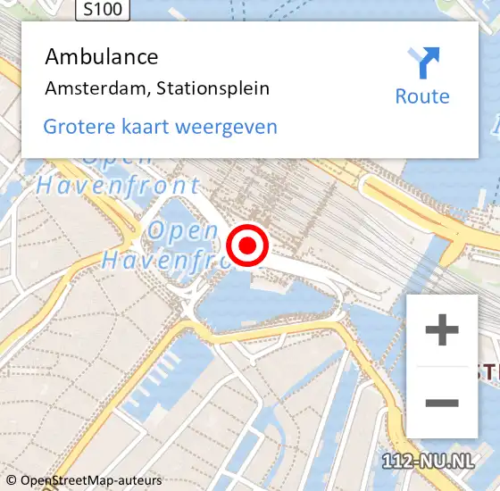 Locatie op kaart van de 112 melding: Ambulance Amsterdam, Stationsplein op 21 juni 2018 04:48