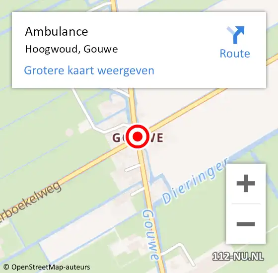 Locatie op kaart van de 112 melding: Ambulance Hoogwoud, Gouwe op 21 juni 2018 10:54