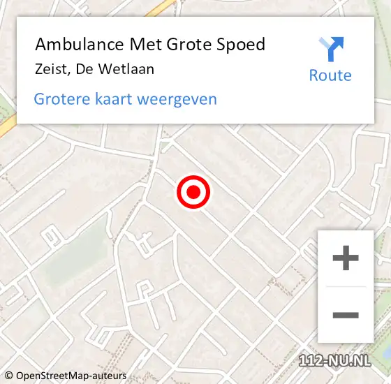 Locatie op kaart van de 112 melding: Ambulance Met Grote Spoed Naar Zeist, De Wetlaan op 21 juni 2018 12:08