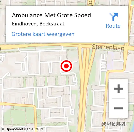 Locatie op kaart van de 112 melding: Ambulance Met Grote Spoed Naar Eindhoven, Beekstraat op 21 juni 2018 12:13