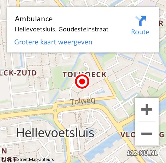 Locatie op kaart van de 112 melding: Ambulance Hellevoetsluis, Goudesteinstraat op 21 juni 2018 13:29