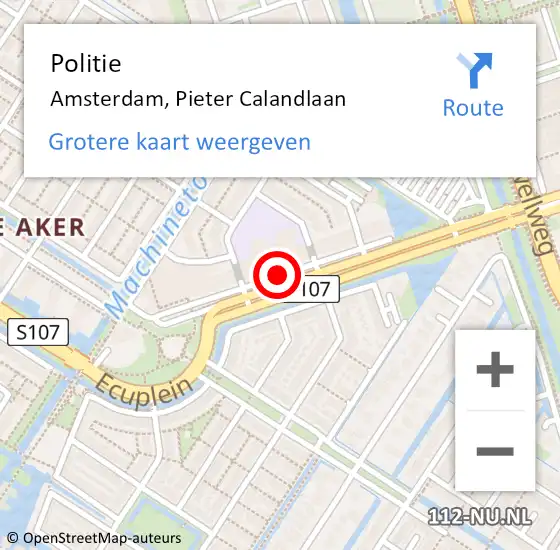 Locatie op kaart van de 112 melding: Politie Amsterdam, Pieter Calandlaan op 21 juni 2018 14:34