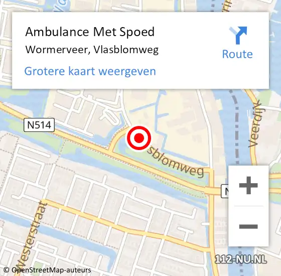 Locatie op kaart van de 112 melding: Ambulance Met Spoed Naar Wormerveer, Vlasblomweg op 21 juni 2018 14:39