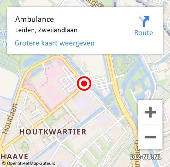 Locatie op kaart van de 112 melding: Ambulance Leiden, Zweilandlaan op 21 juni 2018 16:11