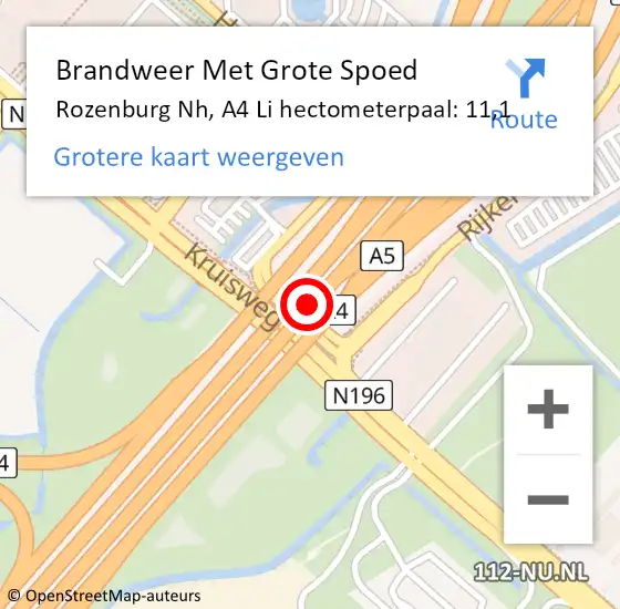 Locatie op kaart van de 112 melding: Brandweer Met Grote Spoed Naar Rozenburg Nh, A4 Li hectometerpaal: 11,1 op 21 juni 2018 17:50