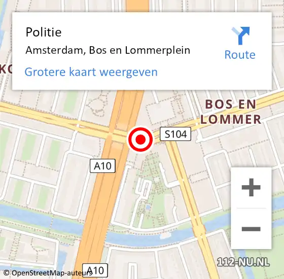 Locatie op kaart van de 112 melding: Politie Amsterdam, Bos en Lommerplein op 21 juni 2018 20:53