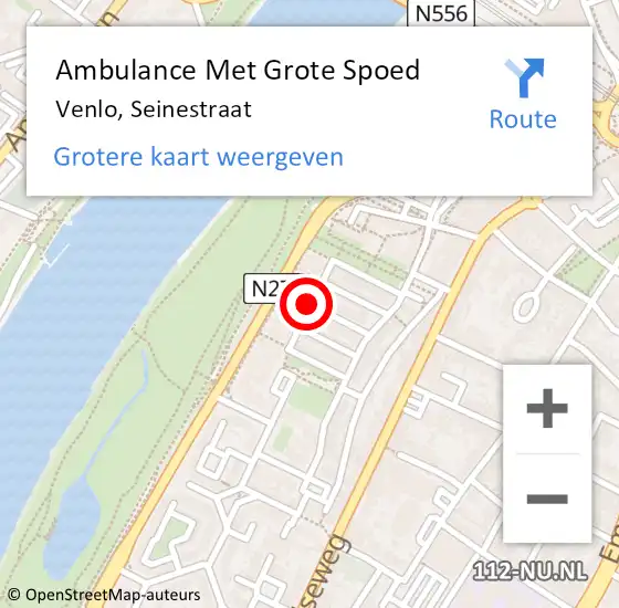 Locatie op kaart van de 112 melding: Ambulance Met Grote Spoed Naar Venlo, Seinestraat op 21 juni 2018 21:49