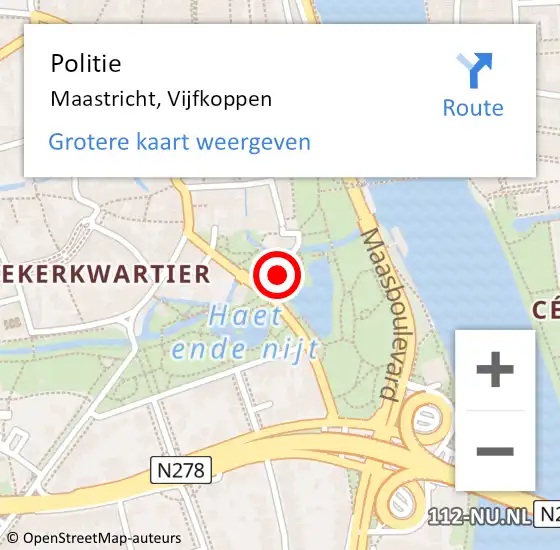 Locatie op kaart van de 112 melding: Politie Maastricht, Vijfkoppen op 21 juni 2018 22:57