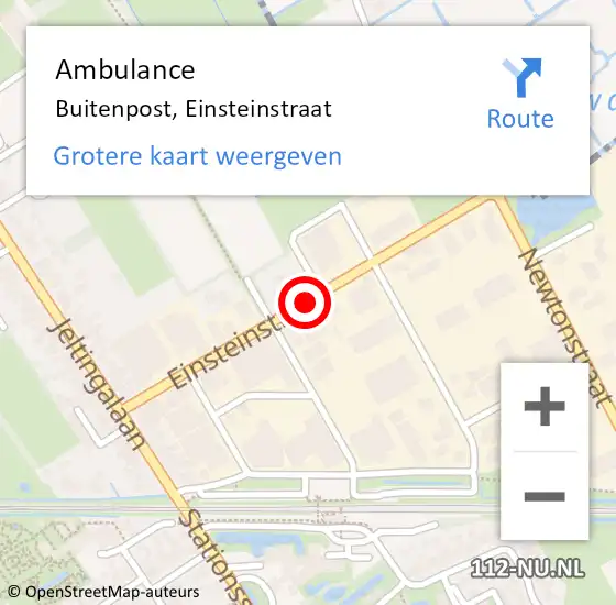 Locatie op kaart van de 112 melding: Ambulance Buitenpost, Einsteinstraat op 21 juni 2018 23:11