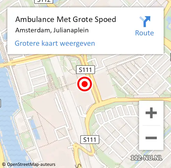 Locatie op kaart van de 112 melding: Ambulance Met Grote Spoed Naar Amsterdam, Julianaplein op 22 juni 2018 06:46