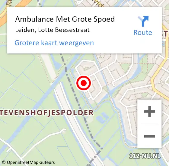 Locatie op kaart van de 112 melding: Ambulance Met Grote Spoed Naar Leiden, Lotte Beesestraat op 22 juni 2018 06:59