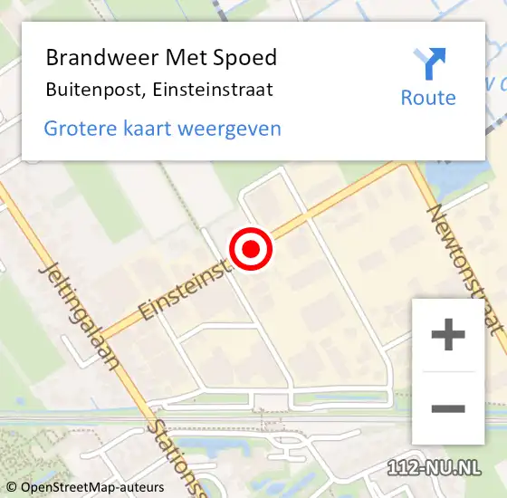 Locatie op kaart van de 112 melding: Brandweer Met Spoed Naar Buitenpost, Einsteinstraat op 22 juni 2018 08:01