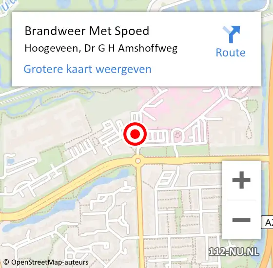 Locatie op kaart van de 112 melding: Brandweer Met Spoed Naar Hoogeveen, Dr G H Amshoffweg op 22 juni 2018 08:59