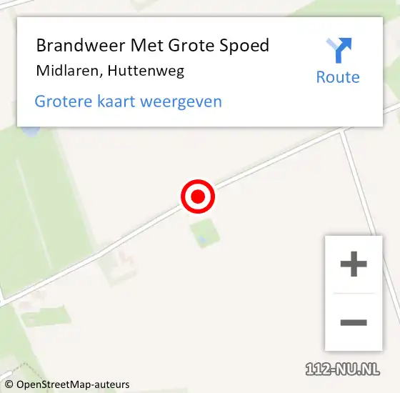 Locatie op kaart van de 112 melding: Brandweer Met Grote Spoed Naar Midlaren, Huttenweg op 22 juni 2018 09:02