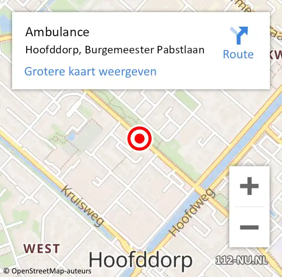 Locatie op kaart van de 112 melding: Ambulance Hoofddorp, Burgemeester Pabstlaan op 22 juni 2018 10:28