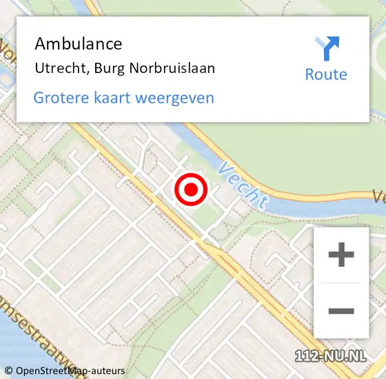 Locatie op kaart van de 112 melding: Ambulance Utrecht, Burg Norbruislaan op 22 juni 2018 10:47