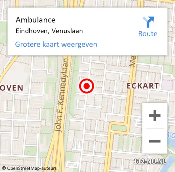 Locatie op kaart van de 112 melding: Ambulance Eindhoven, Venuslaan op 22 juni 2018 12:09