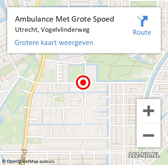 Locatie op kaart van de 112 melding: Ambulance Met Grote Spoed Naar Utrecht, Vogelvlinderweg op 22 juni 2018 13:16
