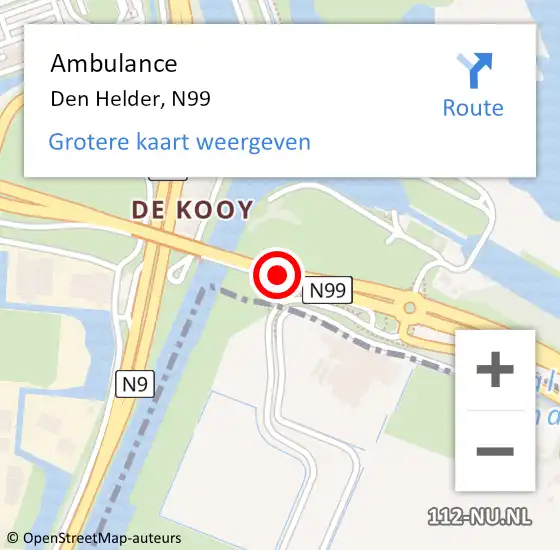 Locatie op kaart van de 112 melding: Ambulance Den Helder, N99 op 22 juni 2018 13:41
